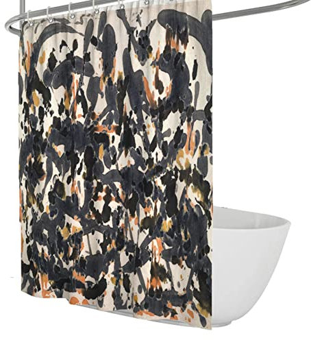 Famosa Cortina de baño de Pintura Jackson Pollock línea Abstracta Pintura Tela de poliéster Impermeable Cortina de baño con Gancho Duradero W180xL220cm