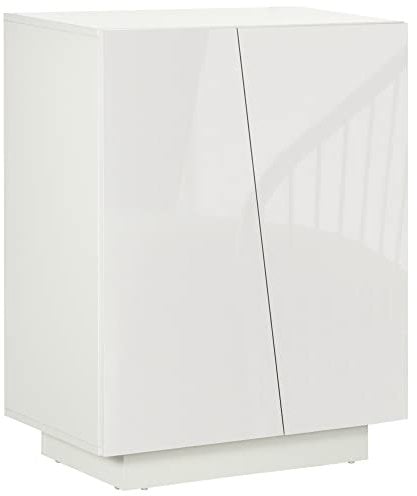 HOMCOM High Gloss Storage Cabinet, Freestanding Storage Cupboard with Adjustable Shelves for Living Room, Bedroom, Hallway, White