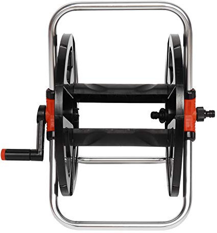 Tiiyee Metal Hose Reel, Water Pipe Car Roll Garden Storage Freestanding Heavy Duty Hanger with Crank Handle 35 Meters Slide Guide System Suitable for Gardens Lawns and Outdoor Outside Yard Lawn