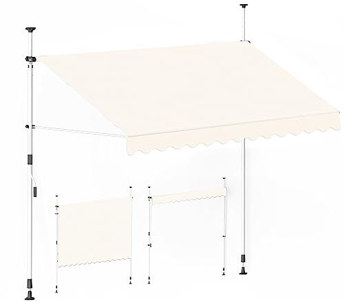 Novonova Manuelle Markise, Gelenkarmmarkise, Markise Balkon ohne Bohren, Sonnenschutz Balkonmarkise, Höhen-/neigungsverstellbare Markise, mit Kurbel, für Balkon/Terrasse (294cm, Beige)