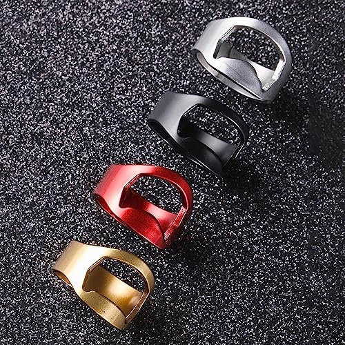 yufana 4 Stück Bieröffner Mit, Bieröffner Personalisierter, Beer Bottle Opener Ring, 22mm, Edelstahl, Mini Tragbar, Ideal für Barkeeper, Kellner, Küchen, Theken Und Mehr(Gold+Silber+Rot+Schwarz)