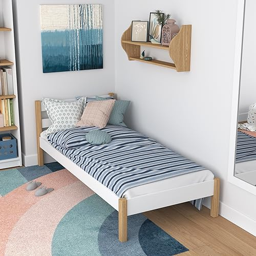 N-wood N01 Bett 90x200 cm, Bettgestel mit lattenrost, Einzelbett für Kinder, Jugendliche und Erwachsene, aus Massiv Eichenholz, sichere abgerundete Kanten, empfohlen für Allergiker und Asthmatiker