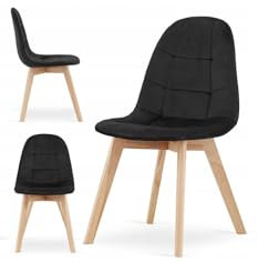 BDW - Polsterstuhl - aus Velours/Samt/Velvet - Gesteppt - mit Beinen aus Buchenholz - mit Abgerundeter Rückenlehne und Sitzfläche - für Esszimmer, Küche, Wohnzimmer - Modern - Schwarz - 4Stk.