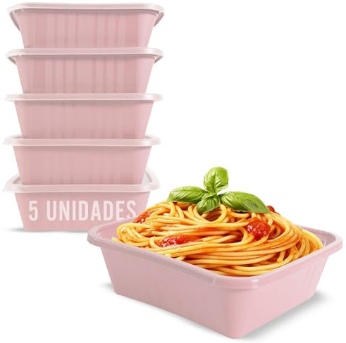 Mypicompany. Tapers para Comida Hermetico, 5 Piezas de 500 ml. Envases para Alimentos Aptos Para Microondas y Lavavajillas. Taper Plastico Color Rosa.
