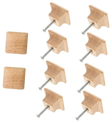 Gadpiparty 10 Pièces Poignée en Bambou pour Tiroir, Porte de Placard, Armoire de Cuisine et Coiffeuse - Boutons Carrés en Bois à Trou Unique