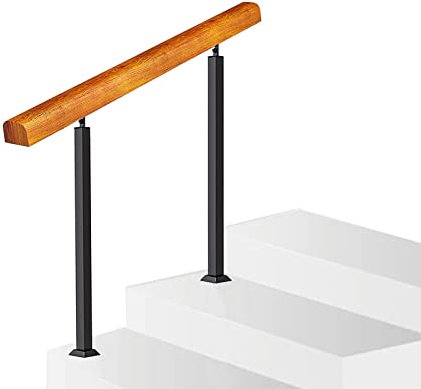 SYNZPLHG Außentreppengeländer, Handläufe, Lattenrost für Außentreppen, Außenstufen, mit 2 schwarzen, verstellbaren Schmiedeeisenpfosten, Handlauf, Treppengeländer, Sicherheitshandläufe