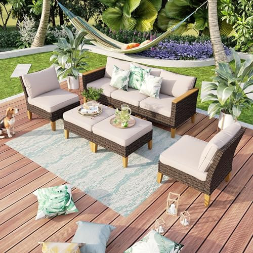 MFSTUDIO Polyrattan Lounge Set, Aktualisierte Rippen, 20% Dicker als Andere, Cushion PRO Fabric Wasserdicht, Leicht zu Reinigen. Gartenmöbel Wetterfest, Sitzgruppe für Garten.