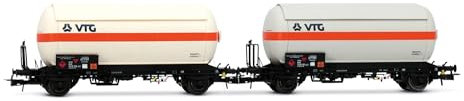 Rivarossi HR6619 DB, 2-teiliges Set 2-achsiger Gaskesselwagen mit Schiebedach, „VTG“, Ep. V Rollmaterial – Waggons