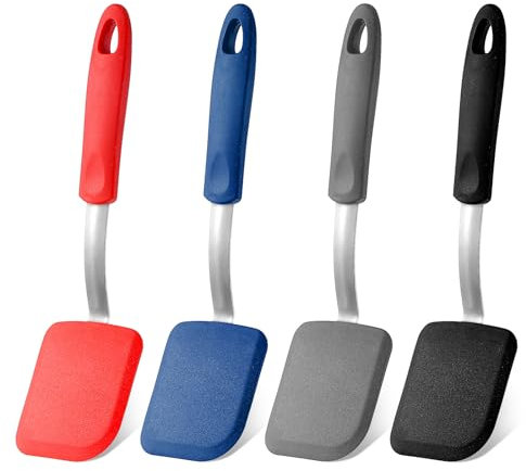 4 Pcs Silicone Cookie Spatula Turner Mini Brownie Spatula Flexible Silicone Spatulas Nonstick Cookware Heat Resistant No Scratch Flipper Baking Utensils for Egg Pancake (Gray, Blue, Black, Red)