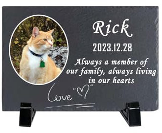 Generisch Personalisierter Tiergrabstein, Grabplatte für Hund und Katze mit Foto und Gravur, wetterfester Gedenkstein, Grabstein mit Foto (J)