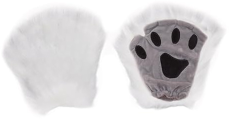 Furry Bear Fox Cat Paw Faux Fur Claw Mittens Cosplay Party Wolf Dog Paw Gloves Dress Up Props Winter Warm Plush Half Finger Gloves