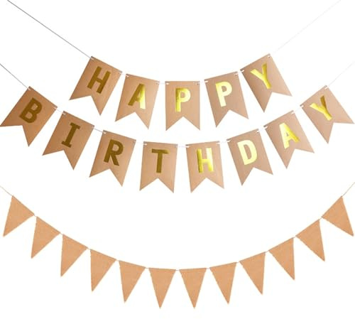 Kraftpapier Geburtstagsgirlande, Girlande Geburtstag, Happy Birthday Girlande, Kindergeburtstag,Wimpelkette Wimpel Banner,Geburtstagsparty Dekoration für Babyparty und Erwachsene