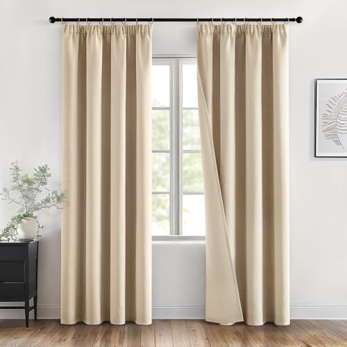 MIULEE Verdunklungsvorhänge mit Kräuselband Hellbeige Vorhänge Blickdicht 2er Set 140x245 cm Modern Gardinen Abdunkelnde Vorhänge Wohnzimmer Schlafzimmer Fenster Gardine Verdunkelung Thermovorhang