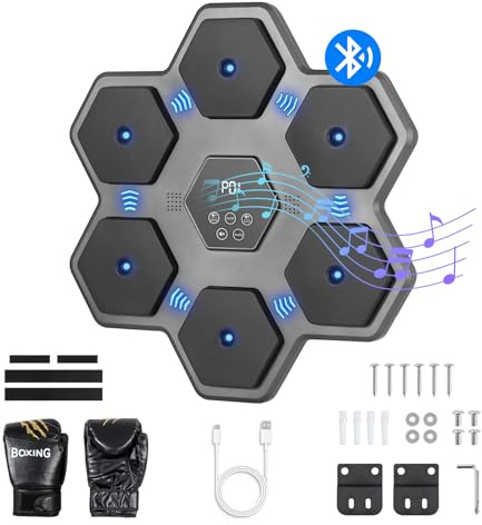 Todeco Machine de Boxe Musicale avec Gants, LED Machine De Boxe Musicale | 9 Modes de Vitesse Cible Boxe Mural Musique avec Comptage Automatique, Bluetooth Music Boxing Machine