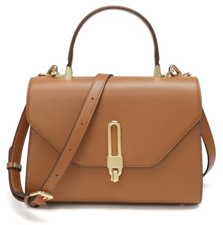 quipuda Handtasche Damen，Umhängetasche Damen, Leder Crossbody Bag，3 Fächer，Kommt mit abnehmbarem Schultergurt (Braun)