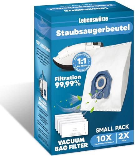 10 Stück Beutel Kompatibel mit Miele Staubsauger Complete C3/Complete C2/Classic C1/S2/S4/S5/S6/S8 GN Staubsaugerbeutel, mit 2x Motorschutz-& 2x Abluft-Filter, Ersatzt 9917730