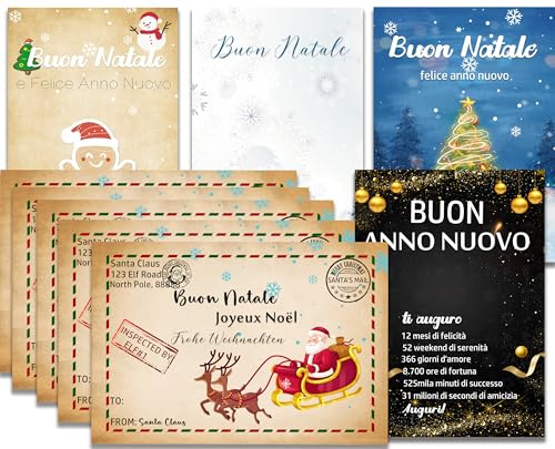 MKISHINE 32-teiliges Set italienische Weihnachtskarten 16 Karten + 16 Umschläge für Karten, Grußkarten Frohes neues Jahr personalisierbar Weihnachten Frohe Weihnachten