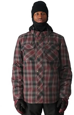 686 Woodland Isolierte Jacke für Herren, Winterkleidung mit abnehmbarer Kapuze und Skipasstasche, wasser- und wetterbeständig, Sassafrass Plaid, Größe XL