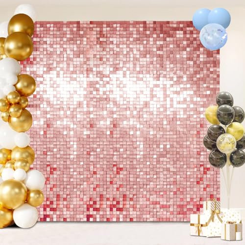 DOMILE Shimmer Wall Backdrop, Sequins Backdrop Decoration, Photo Backdrops for Birthday, Anniversary, Wedding, Party Decoration (24PCS Rose Gold)