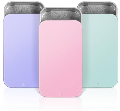 3 Stück Blechdose mit Deckel, 6×3.4×1.1cm Kleine Metalldose Rechteckige Metallbox Tragbare Mini Metalldosenbehälter Aufbewahrungsbox für Süßigkeiten Ohrringen Kleinen Gegenständen (Rosa, Lila, Grün)