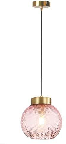 LFsem Lampada a Sospensione Vintage,Sfere in Vetro con Venature Fogliari, Metallo Oro E27 Lampadario Sospeso da Soffitto per Camera da letto, Sala da pranzo, Loft e Ristoranti (Rosa, 20cm)