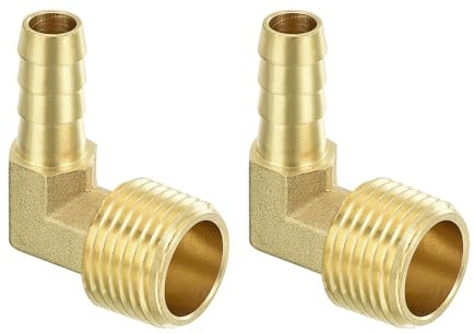 QUARKZMAN 2 Stück 3/8 x 1/2 NPT Schlauchverbinder Messing, Kupplung Benzinschlauch 90 Grad Messing Barb Rohrverschraubung für Wasser Kraftstoff
