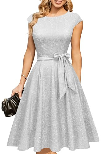 DRESSTELLS Cocktailkleider für Damen Hochzeitsgäste 2025 Sparkly Holiday Prom Party Kleid, Pailletten Aline Modest Mother of Bride Midi Kleid Glitter Burgundisch XL
