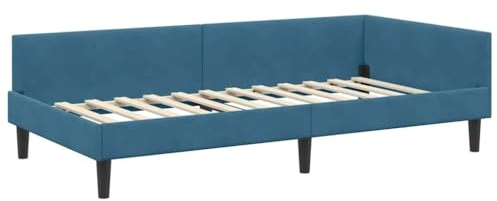 vidaXL Corner Bed Frame Blue 100 x 200 cm Velvet and Engineered wood, Elegant, Modern Bed Frame, Breathable Material, Durable Structure, Simple Design, Rectangular Bedroom Furniture