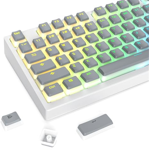 Guffercty kred 117-Key Grey Pudding Keycaps, OEM Profile PBT Anti-Wear Translucent Backlight fits Mechanical Keyboard(Grey Pudding)