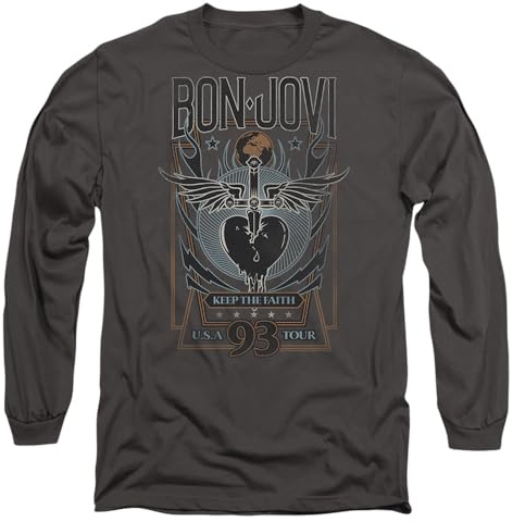 Bon Jovi Keep The Faith Unisex Long Sleeve T Shirt, Charcoal, XX-Large