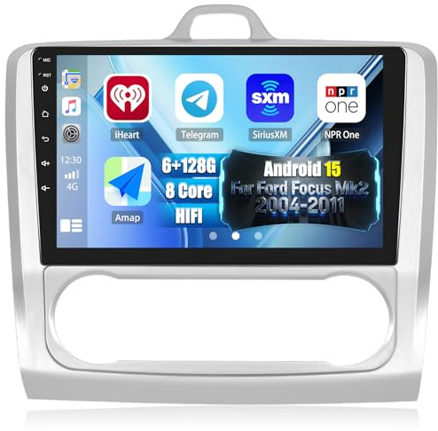 6+128G Android 15 CAMECHO Autoradio für Ford Focus Mk2 2004-2011 | 9 Zoll, FM RDS Bluetooth Radio, GPS WiFi, Wireless Carplay Android Auto, Rückfahrkamera
