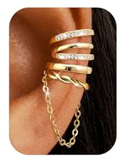 Roheafer 4Pcs Ear Cuff pour Femme Manchettes d'Oreille Sans Percage, Faux Piercing Cartilage Réglable, Boucles d'Oreille à Clip Or 14K Plaqué Hypoallergénique pour Orelles Non Percées