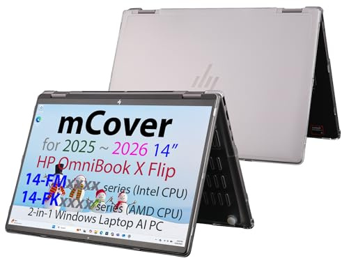 mCover Custodia rigida compatibile solo per HP OmniBook X Flip 14-FMxxxx 14-FKxxxx 2-in-1 (con cerniera a 360°) Windows Laptop 2025+ (non compatibile con altri modelli HP), trasparente