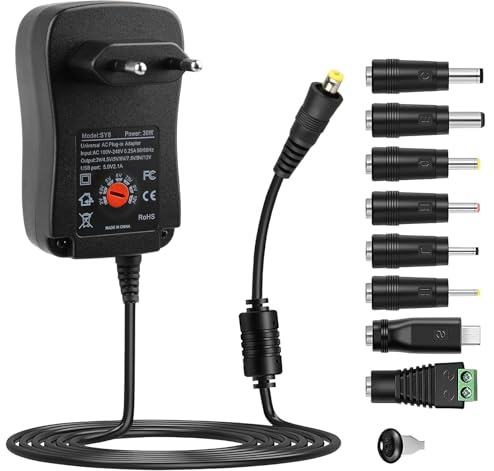 Adattatore universale da 30 W, caricatore universale da 12 V con tensione multipla | 8 punte per adattatore di corrente, 30 W, universale, da 3 V, 4,5 V, 5 V, 6 V, 7,5 V, 9 V, 12 V, 2 A, AC/DC, per router LCD