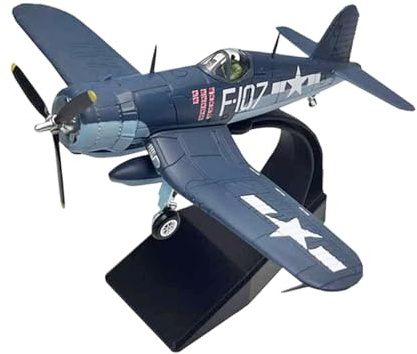 Hellery Maquette d'avion de Chasse, F4U Corsair US Navy 1/72 en Alliage, Modèle Réduit Militaire Pré-Peint WWII, Avion de Collection avec Socle pour Exposition Bureau, Décoration de Table
