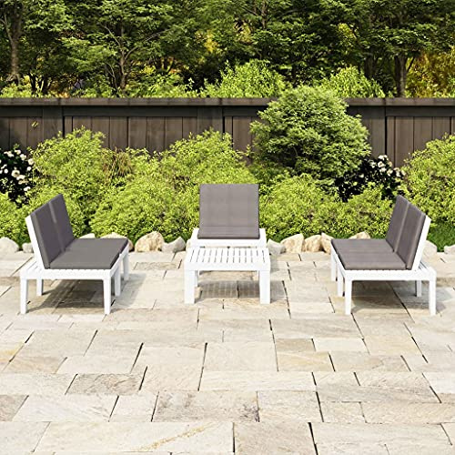 JHQHSM 4-TLG. Garten-Lounge-Set mit Kissen aus Kunststoff in Weiß, stabile Sitzgruppe mit Tisch und hohem Komfort für Terrasse und Balkon, wetterfestes Outdoor-Möbel.