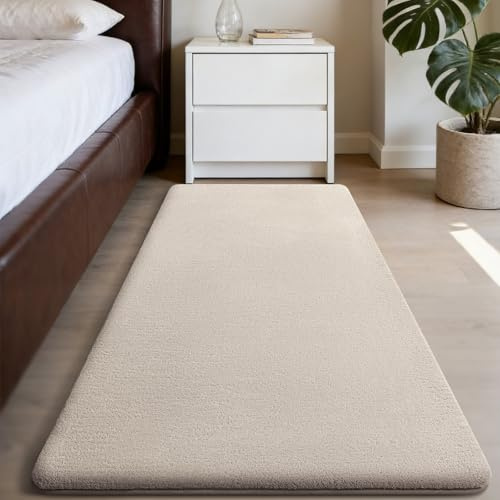 Homaxy Moderner Teppich Läufer Anti-Rutsch Kurzflor Matte, 80x150 cm | Flauschig Waschbarer Teppiche Kuscheliger Extra Weich fürs Flur Küche Eingang, Beige