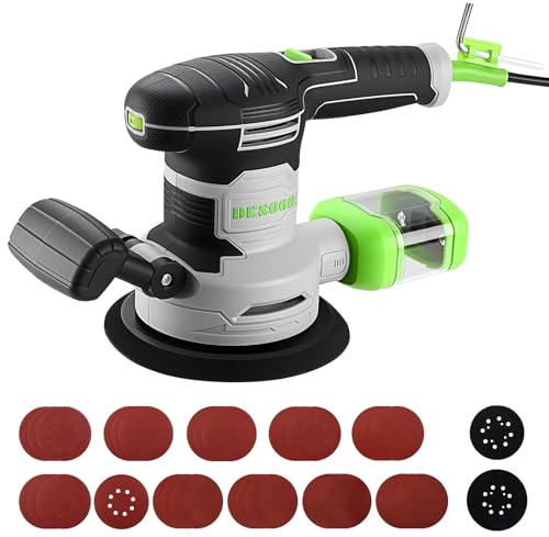DESOON Ponceuse Orbitale Excentrique 450W: Ponceuse Electrique Plateaux Doubles 125mm & 150mm, 14000RPM, 31 Pièces Papier Abrasif, Collecteur de Poussière, pour Bois, Acier, Polissage de Précision