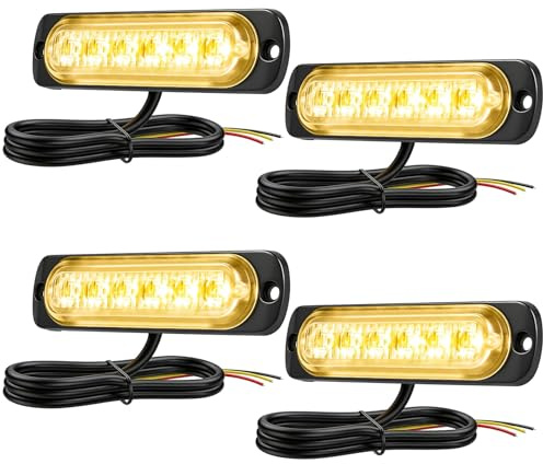 Volink 4 Stück Frontblitzer LED 12V 24V Orange Eindringlich Stroboskop Warnlicht Warnleuchte 6 LED wasserdicht IP65 18 Blinkmodi für PKW LKW Traktor Gabelstapler Offroad Boot ATV UTV Pickup Wohnmobil