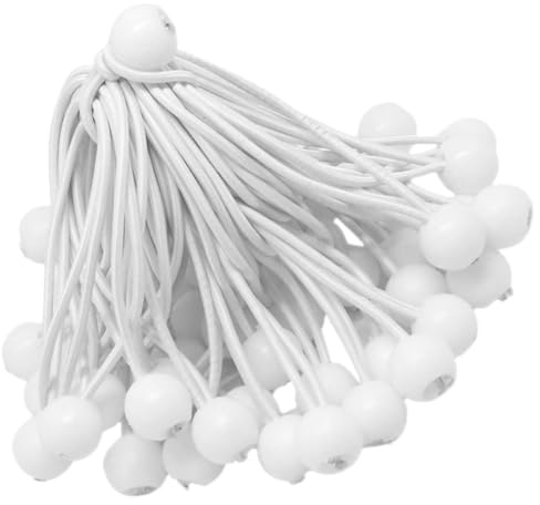 AMUSLESUR Cordons Élastiques Blancs 50 Pièces Boules 150 MM pour Tentes et Bâches, Tendeurs Pratiques pour Usage Extérieur et Loisirs