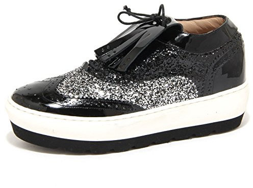 SANTA CLARA 8962N Francesina Donna Vernice Nero Glitter Platform Shoes Woman [35]