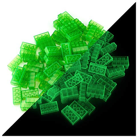 LUMENTICS Klemmbausteine - Im Dunkeln leuchtende Spielsteine. Mehrfarbig, kompatibel, passgenau und geprüft. Leuchten ca. eine Stunde. 100 Stück 2x4, Grün