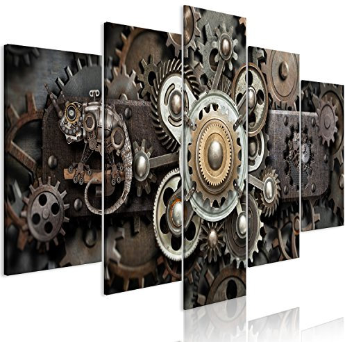 murando - Wandbilder XXL Zahnrad Uhr 200x100cm 5 tlg - Wand Deko Leinwand Bilder Groß Wanddeko Wohnzimmer Schlafzimmer Kunstdrucke - Steampunk Vintage 3D Effekt a-C-0103-b-m