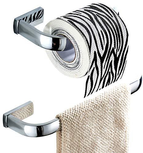 Flybath 2pc Bathroom Accessories Set - Towel Ring and Toilet Roll Holder Brass Wall Mounted, Polished Chrome