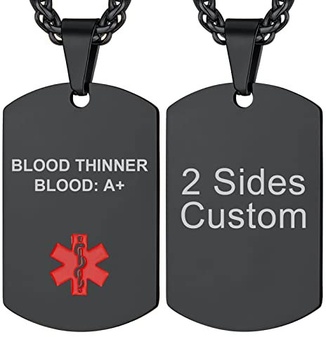 Supcare Jungen Halskette Notfall Edelstahl Plain Dog Tag Militär Armee Kette Hundemarke Kettenanhänger Medical Schwarz Kette Gravur Modeschmuck für Valentinstag Weihnacht