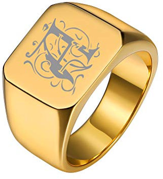 Custom4U Herren-Siegelring, personalisierbar, Monogramm-Gravur, Quadrat/Kreis/Kreuz/Pfeil aus Edelstahl/Gold/Schwarz, Größe 54-66.5 Personalisierbar Männer Jungen ,