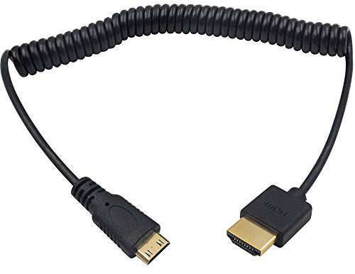 Duttek Ultra Thin 4K Mini HDMI to HDMI Cable, 6 FT/1.8, HDMI to Mini HDMI 2.0 Coiled Cable Support 4K Ultra HD, 1080p, 3D,for Projector, Monitor, Camcorder
