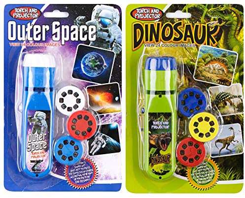 Georgie Porgy Children Projector Toys Educational Science Set Wall Ceiling Tent Torch Flashlight for Kids Gifts for Boys Girls with 2pcs Tattoo Stickers (Outer Space + Dinosaur)
