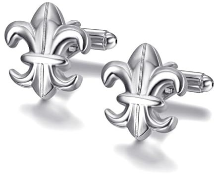 BOBIJOO JEWELRY - Paire de Boutons de Manchette Fleur de Lys France Argenté Lis 19x17mm