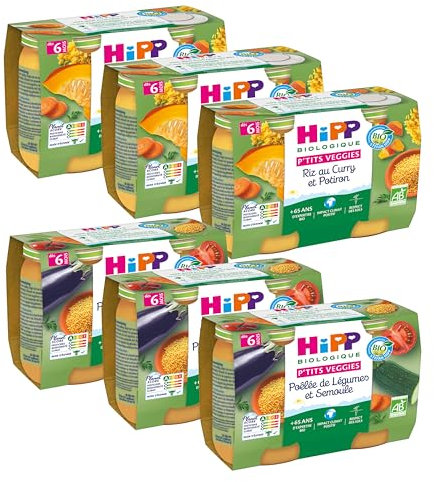 HiPP - P'tits Veggies - 2 Variétés dès 6 Mois - Pots 2x 190g - Lot de 6